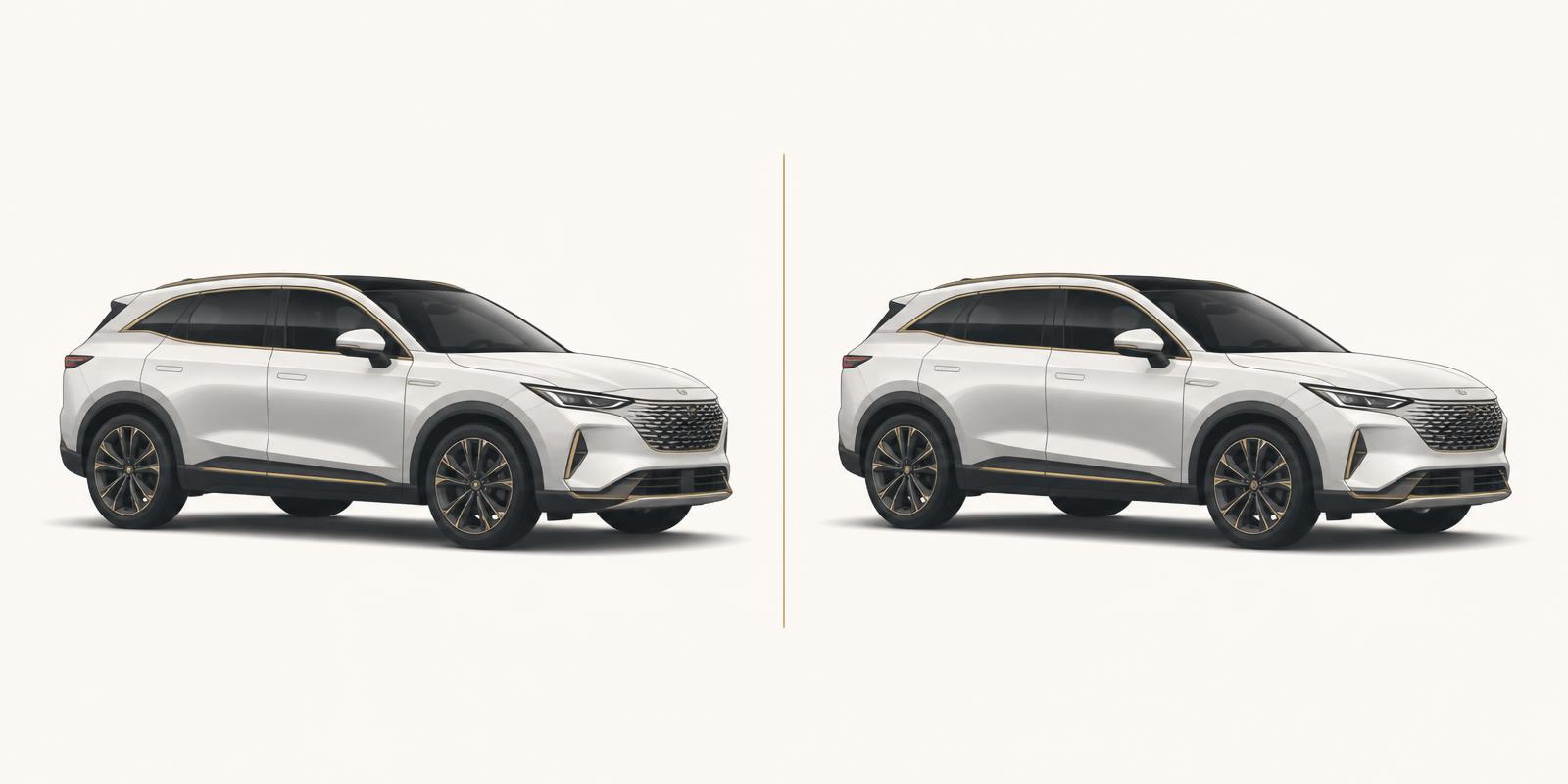 Two identical silver SUVs side by side — one before an accident, one after repairs — illustrating how a repaired vehicle looks the same but is worth less